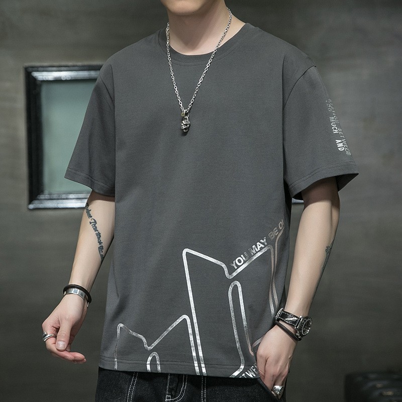 Men's Casual Loose Fit Cotton T-Shirt - Summer Short Sleeve Plus Size Crewneck Tee, Trendy Korean Style Half Sleeve Everyday Base Shirt for Lounging and Streetwear
