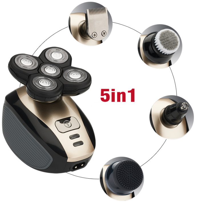 5-in-1 Multi-Function Electric Shaver Set – 5D Razor Bald Shaver with Nose Hair Trimmer & Beard Groomer